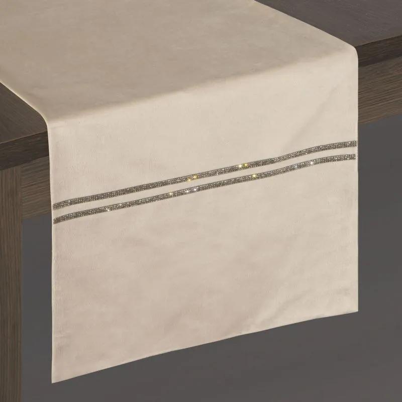 Eurofirany Krémový zamatový behúň na stôl GLEN 35x140 cm