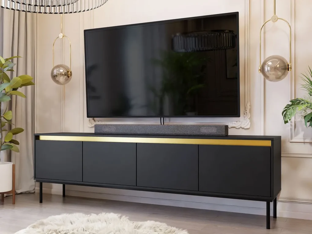 TV stolík/skrinka Gllane 4D, Farby: biela / biela + zlatá