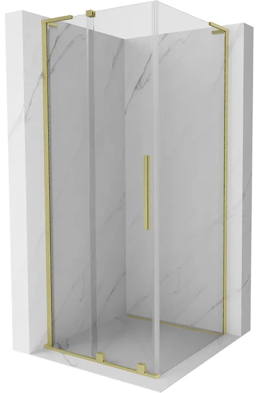 Mexen Velar L, sprchový kút s posuvnými dverami 90 x 90 cm, 8mm číre sklo, zlatá matná, 871-090-090-03-55