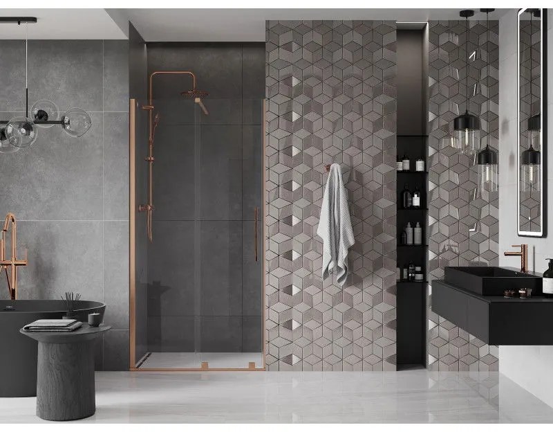 Mexen Velar, posuvné dvere do otvoru 90x200 cm, 8mm číre sklo, medená matná, 871-090-000-01-65