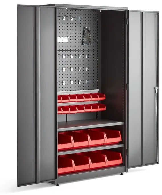 Dielenská skriňa na náradie Supply s el. zámkom, 1900x1020x500 mm, šedá