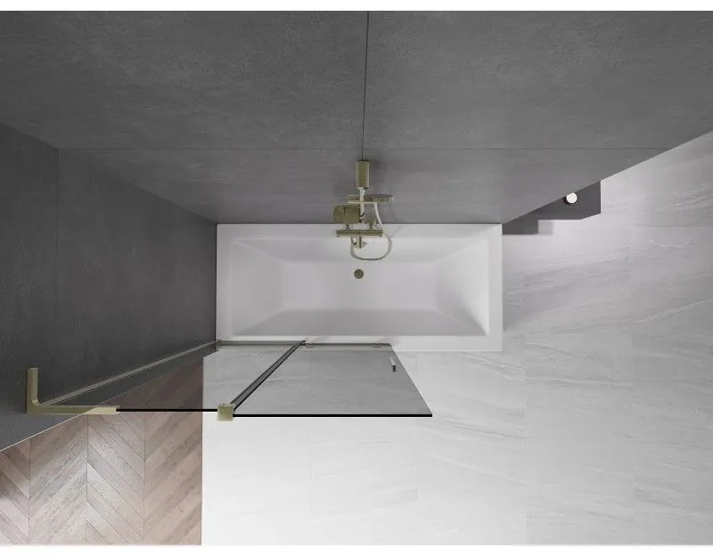 Mexen Velar L, 2-krídlová posuvná vaňová zástena 110 x 150 cm, 8mm šedé sklo, zlatá lesklá, 896-110-003-41-50