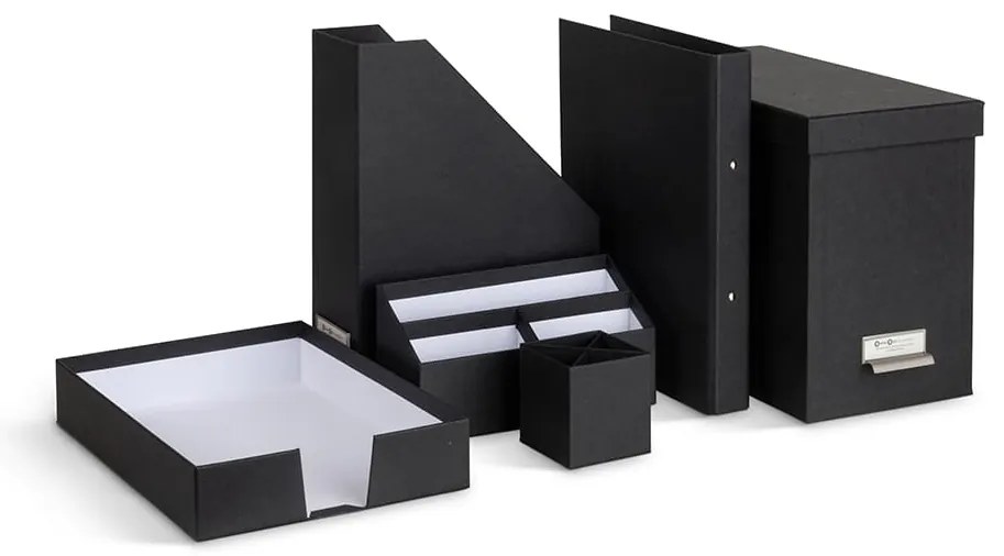 HILDA šesť-dielny čierny stolový organizér zo 100% recyklovateľného papiera