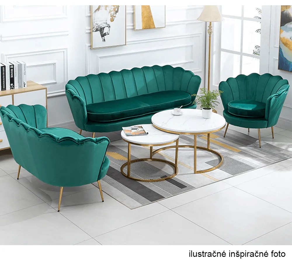 Lavica v štýle Art-deco, smaragdová Velvet látka/gold chróm-zlatý, NOBLIN