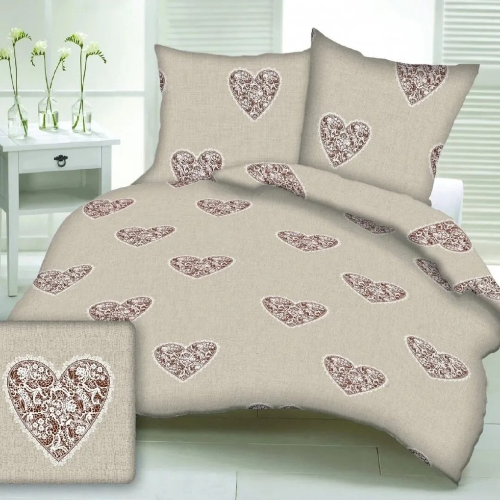 Obliečky bavlnené Love hnedé 200x140cm+90x70cm TiaHome