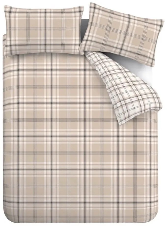 Hnedo-béžové obliečky na jednolôžko 135x200 cm Kelso Check – Catherine Lansfield