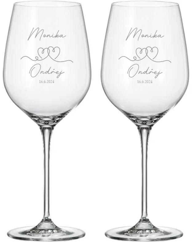 Dekorant Svadobné poháre na biele víno SRDCE 480 ml 2KS