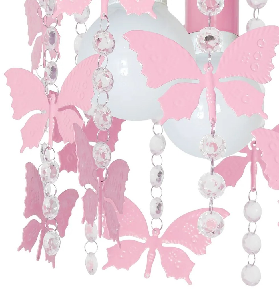 Detské stropné svietidlo Angelica, 1x krištáľové/ružové kovové tienidlo, p