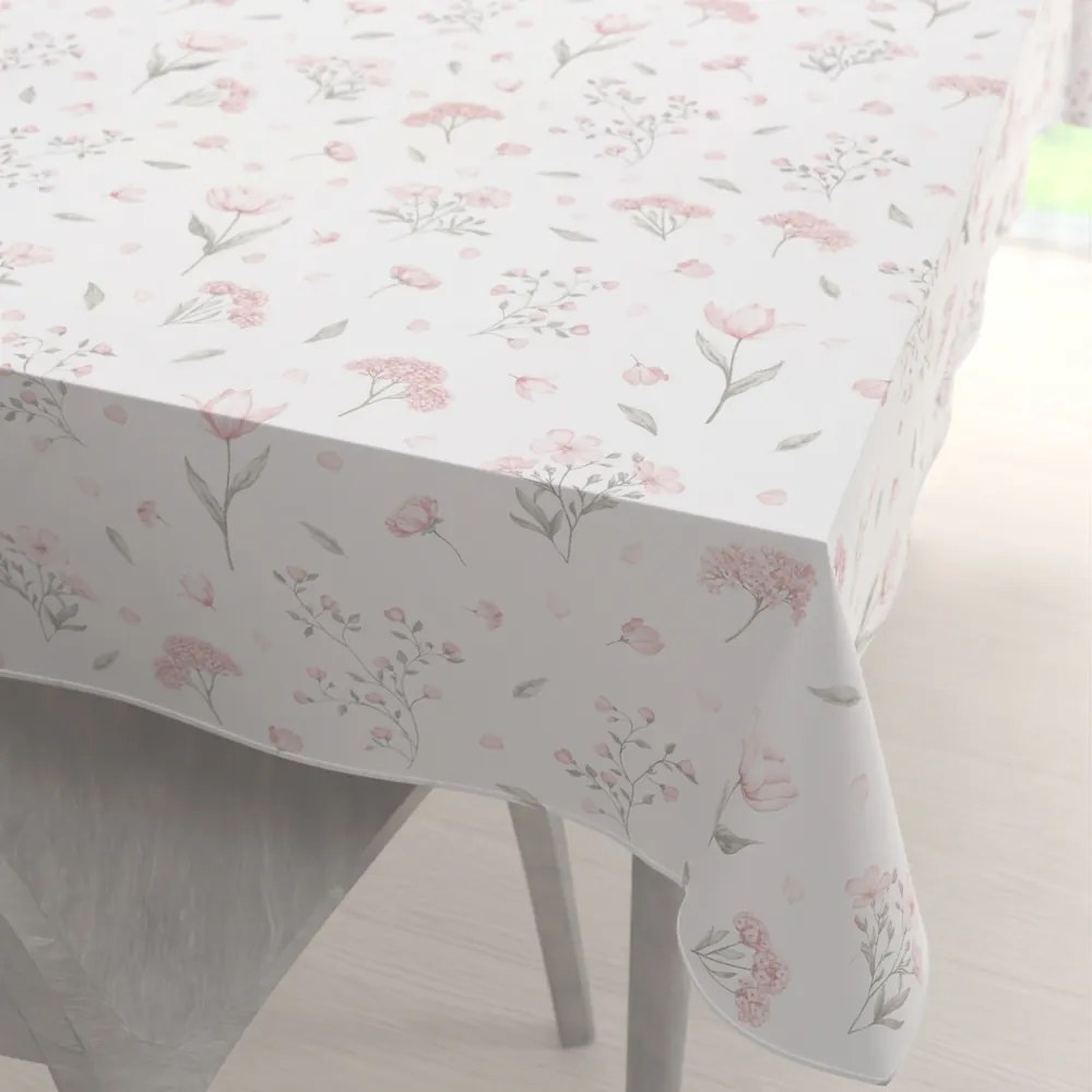 Biante Bavlnený obdĺžnikový obrus Sandra SA-741 Ružové jarné kvety na bielom 120x140 cm