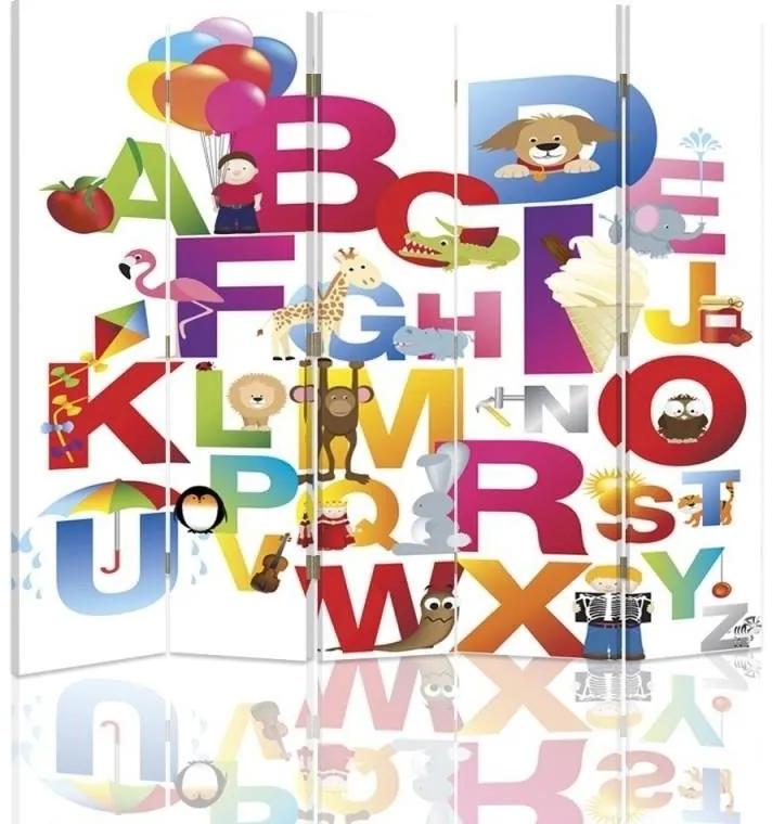 Ozdobný paraván Písmena abecedy - 180x170 cm, päťdielny, obojstranný paraván 360°