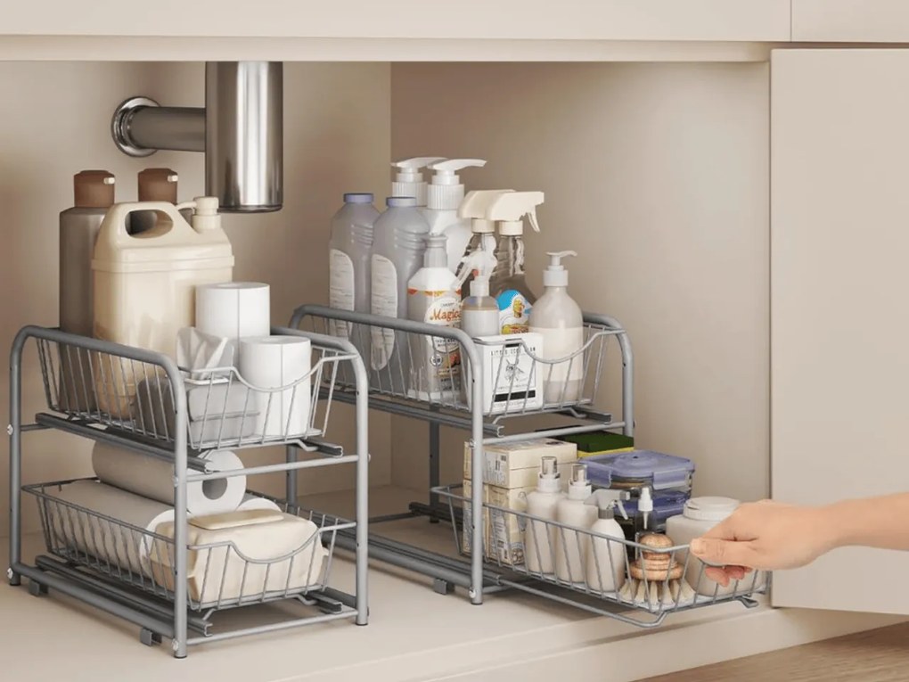 Organizér s výsuvnými košmi SOLIDO stohovateľný, sivý