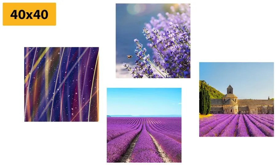Set obrazov levanduľové pole s abstrakciou Varianta: 4x 60x60