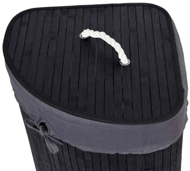 Rohový kôš na bielizeň 60 l bambusový čierny