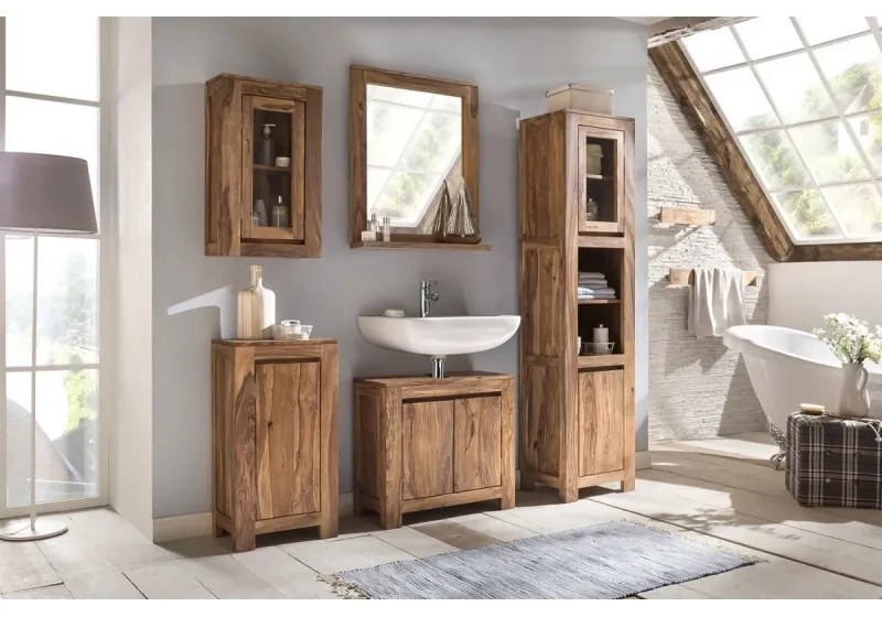 furniture-nabytek.cz - Masívna kúpeľňová skrinka Leeston z palisandrového dreva, lakovaná, hnedá – 45×35×185 cm