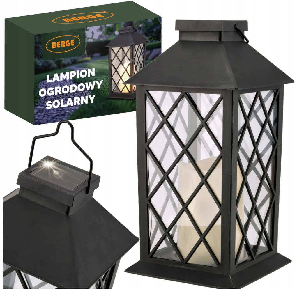 BERGE LED solárny záhradný lampáš svietidlo čierna 2V 35MA