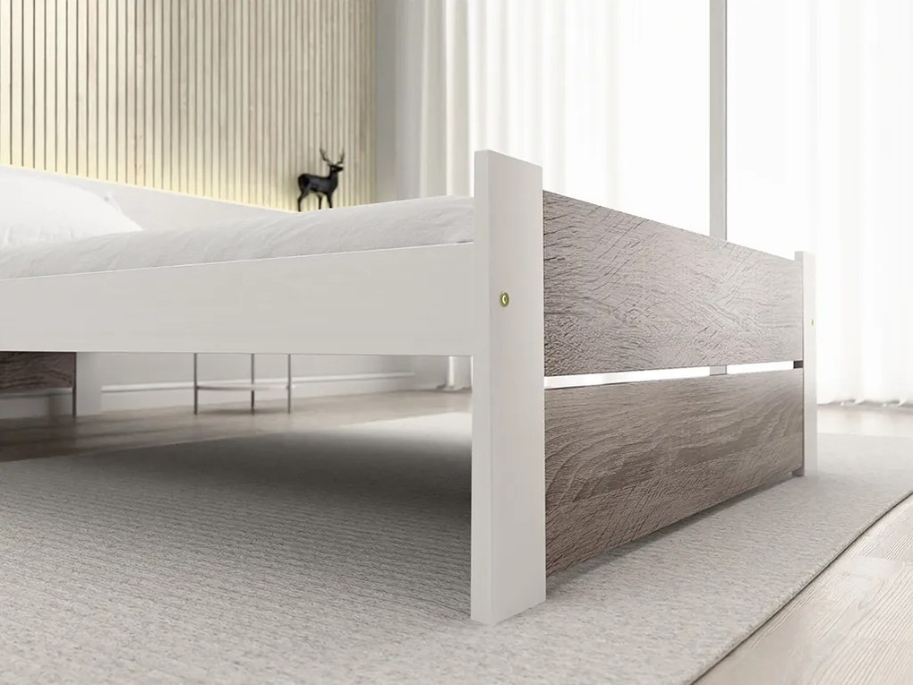 Posteľ IKAROS DOUBLE 90 x 200 cm, biela/dub hľuzovka Rošt: S lamelovým roštom, Matrac: Matrac SOMMERA 18 cm