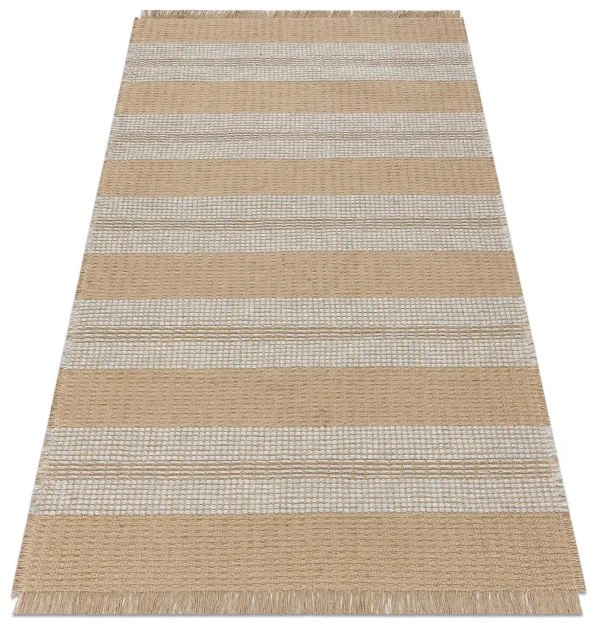 Koberec JUTE 3734 béž / sivý pásy so strapcami