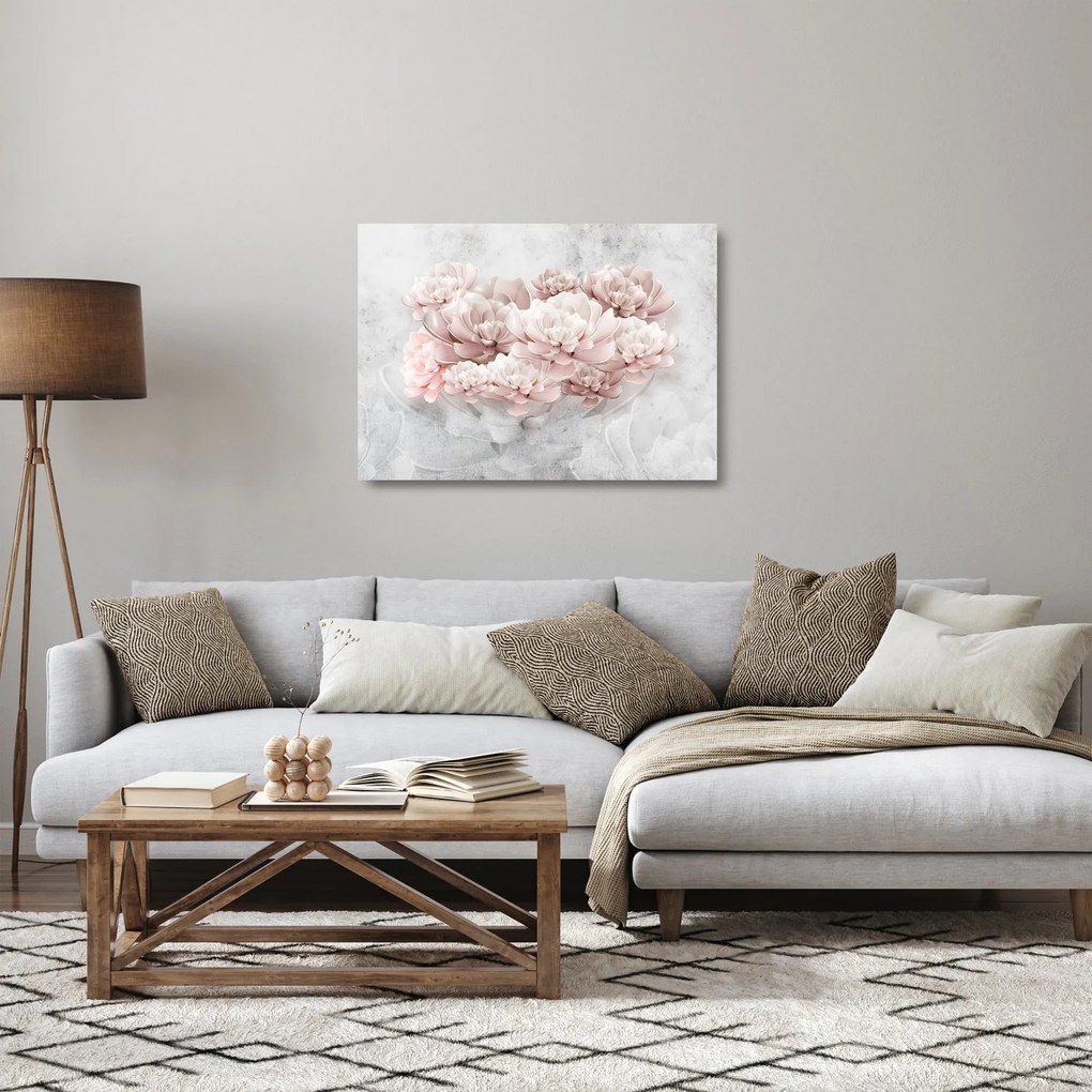 Sklenený obraz - Ružové kvety na stene (70x50 cm)
