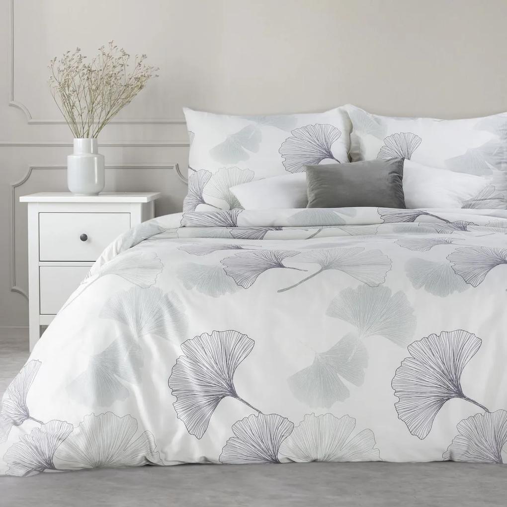 DomTextilu Luxusné biele posteľné obliečky bavlnený satén s potlačou gingko listov 3 časti: 1ks 160 cmx200 + 2ks 70x80 Biela 44582-208357