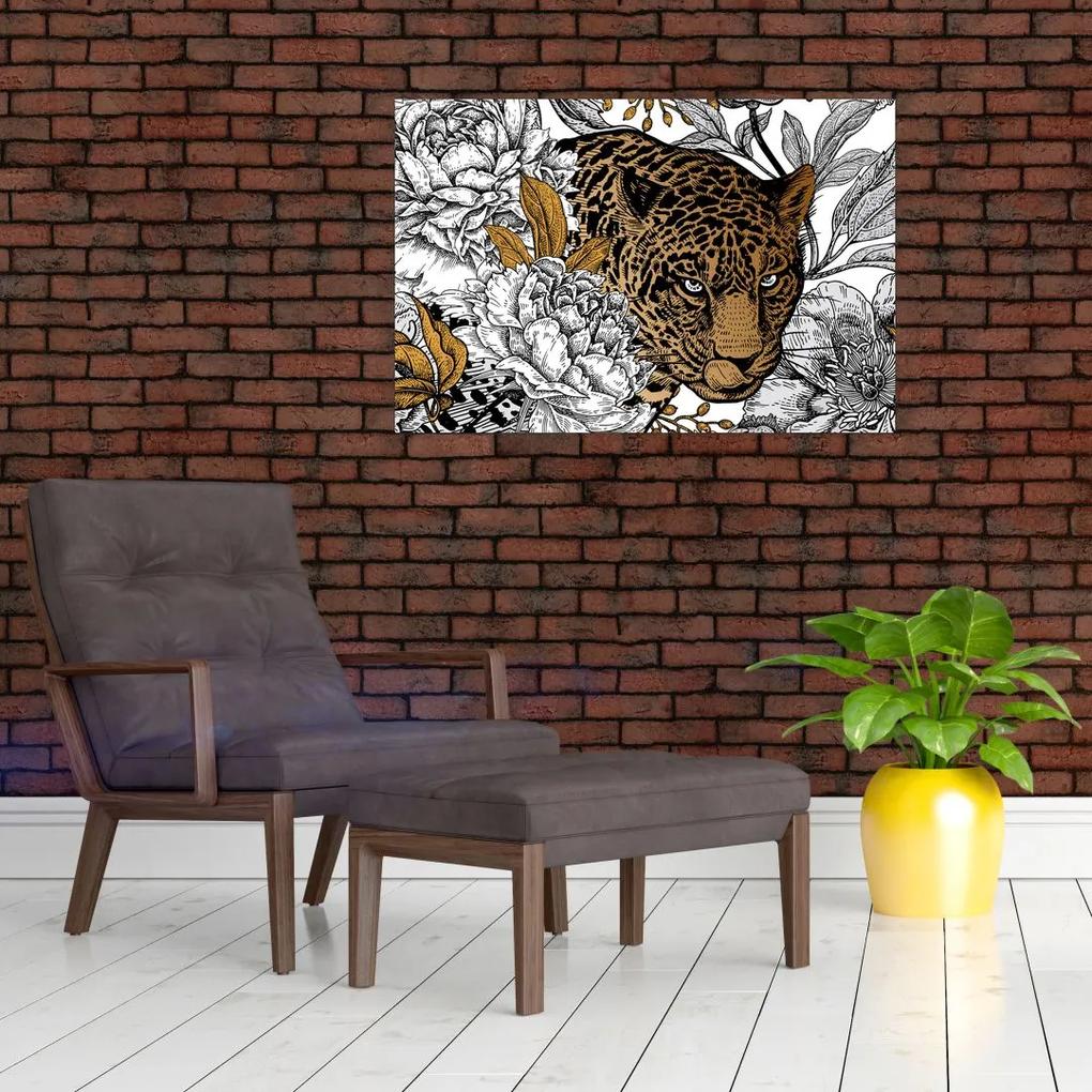 Obraz - Leopard medzi kvetmi (90x60 cm)