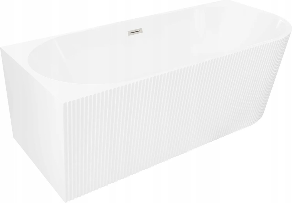 Rohová vaňa Mexen Silo ľavá 150x75 cm biela, matný nikel, ryhovaná