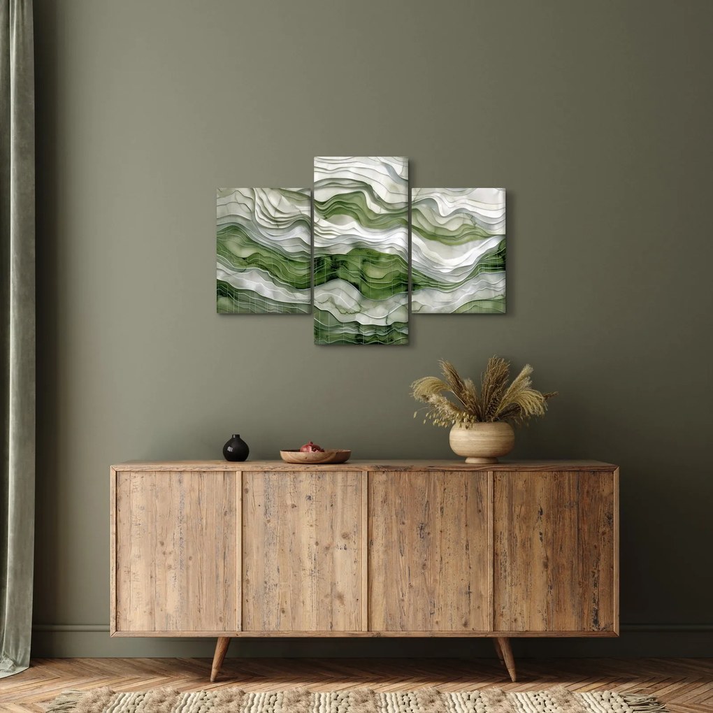 Obraz - Zelenobiele vlnky (90x60 cm)