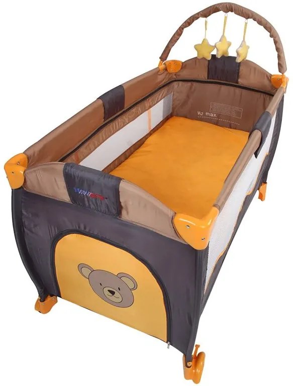 Detská postieľka, cestovná, oranžová/sivá