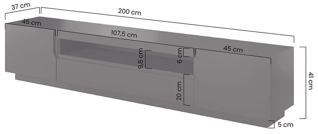 TV skrinka Loftia 200 cm - čierna/čierny mat