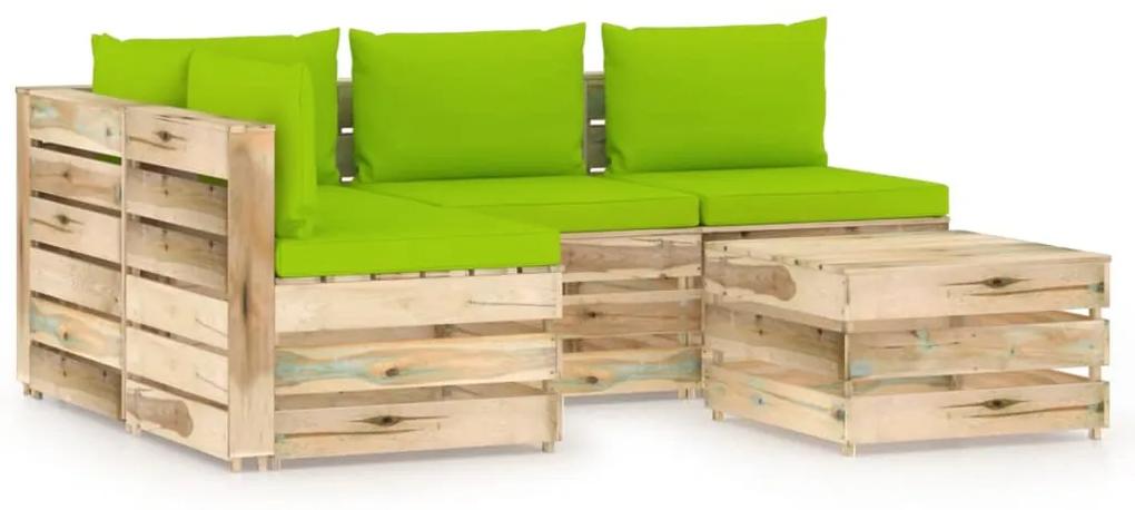 5-dielna záhradná súprava s podložkami zelené impregnované drevo