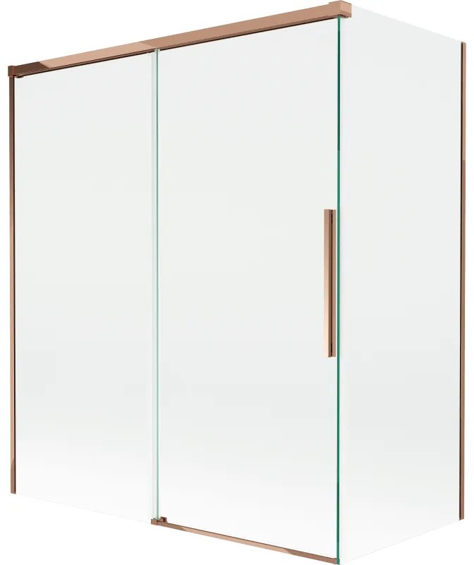 Mexen Rox, 2-krídlová posuvná vaňová zástena 140 + 70 x 150 cm, 8mm číre sklo, ružové zlato profil, 8C9-140-070-60-00