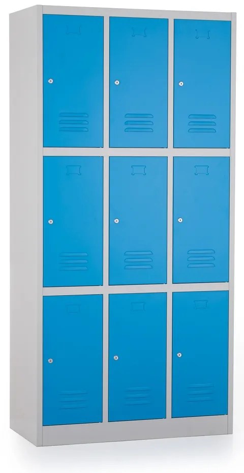 Kovová šatníková skrinka - 9 boxov, 90 x 45 x 185 cm, cylindrický zámok, modrá - ral 5012