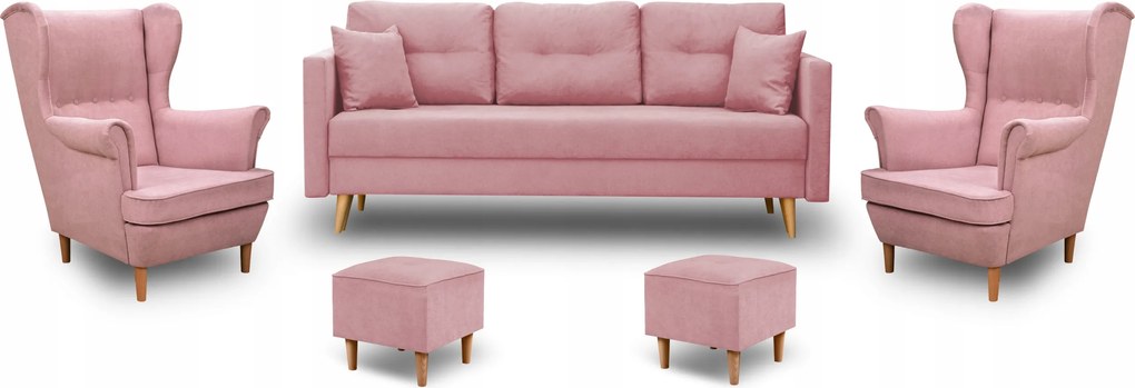 Sedacia Súprava Lahti 2 Kreslá 2 Podnožky Denver Ružová