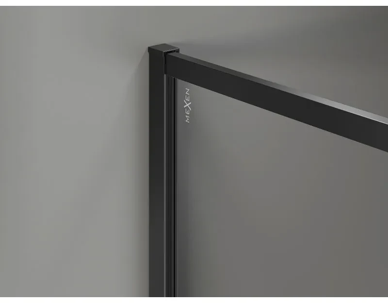 Mexen Kioto-F, sprchová zástena s rámom 100 x 202 cm, 8 mm šedé sklo, čierny profil, 800-100-104-70-40
