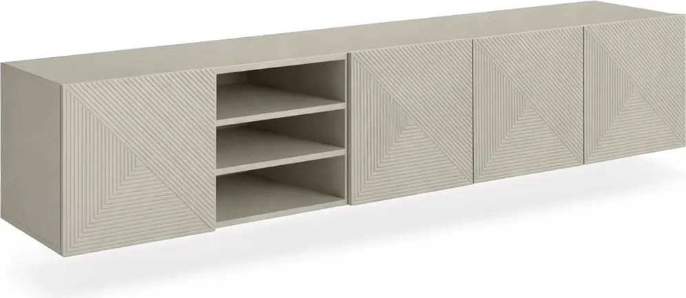 Závesná TV skrinka Asha 200 cm so žliabkovaným čelom s výklenkom - kašmír