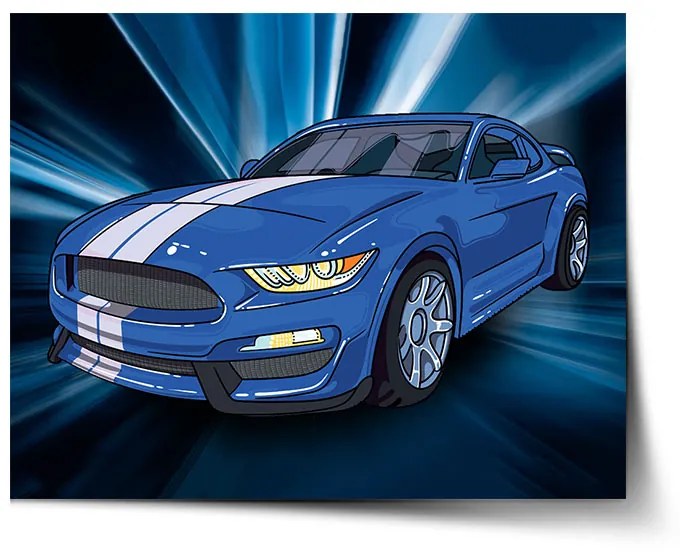 Sablio Plagát Mustang Modré pozadie - 60x40 cm
