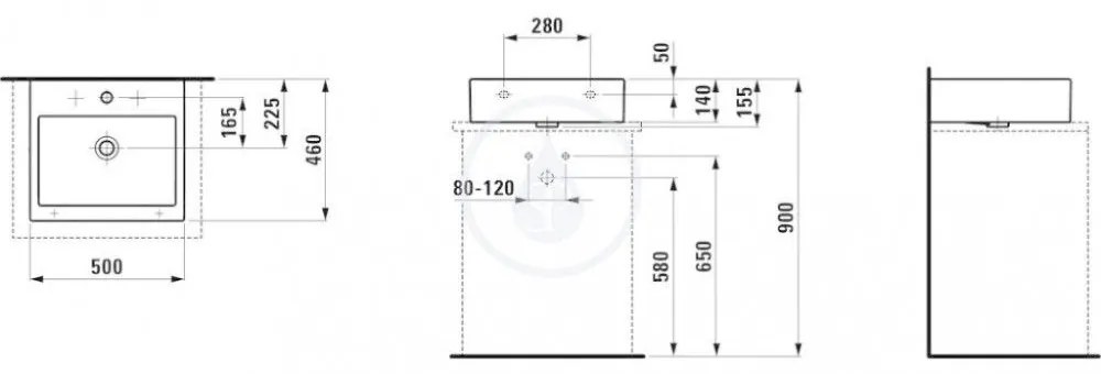 LAUFEN Living Umývadlo do nábytku, 500 mm x 460 mm, biela – 1 otvor na batériu, stredový H8174320001041