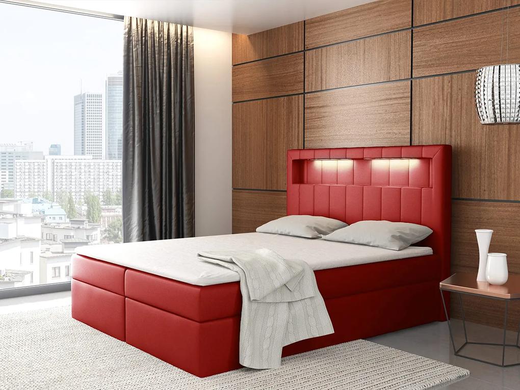 Kontinentálna posteľ Areto 180x200, červená + LED