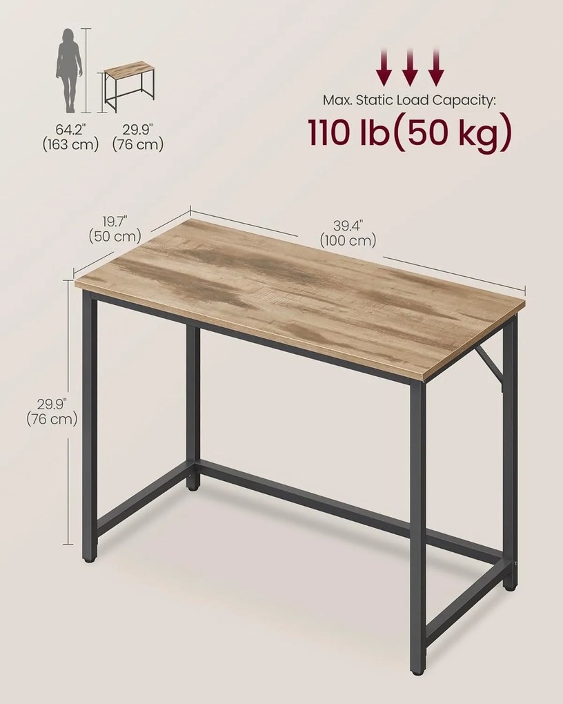 Písací stôl Kancelársky stôl 100 x 50 x 76 cm, ťavia hnedá, čierna farba