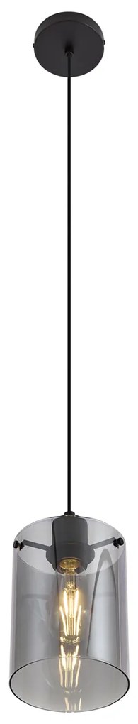 Dizajnové závesné svietidlo čierne s dymovým sklom - Domo