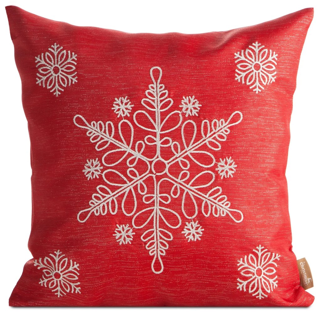 EUROFIRANY VIANOČNÁ DEKORAČNÁ OBLIEČKA NA VANKÚŠ SNOWFLAKE 45X45 CM ČERVENÁ