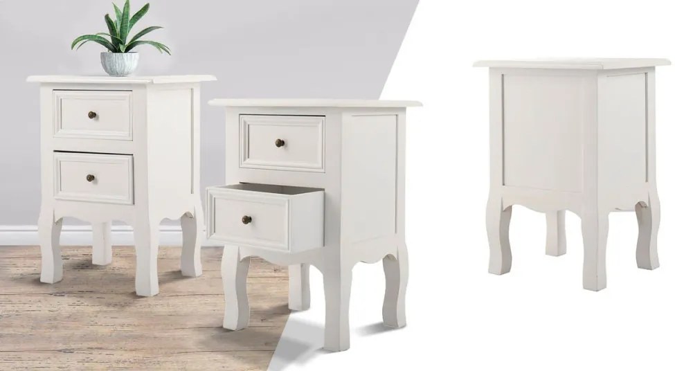 Set 2 nočných stolíkov, biely