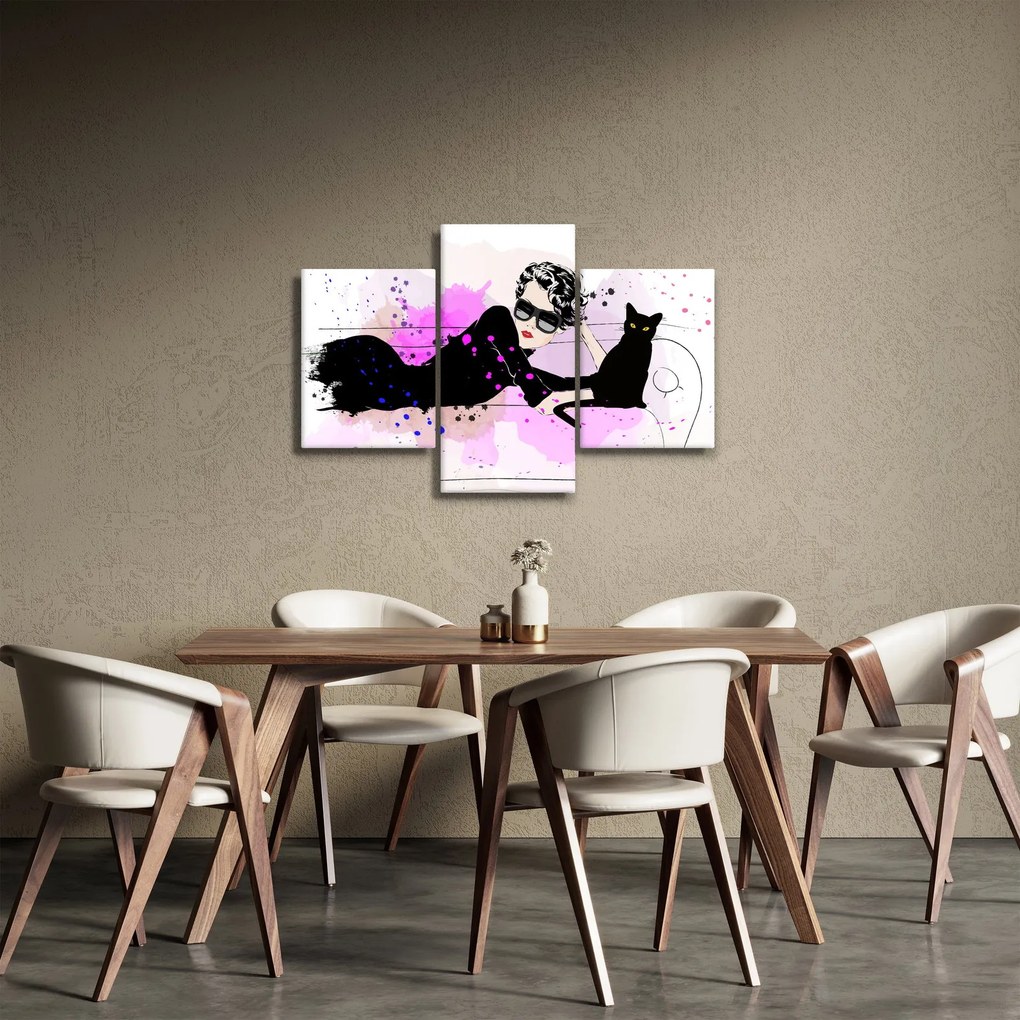 Obraz - Žena s čiernou mačkou (90x60 cm)