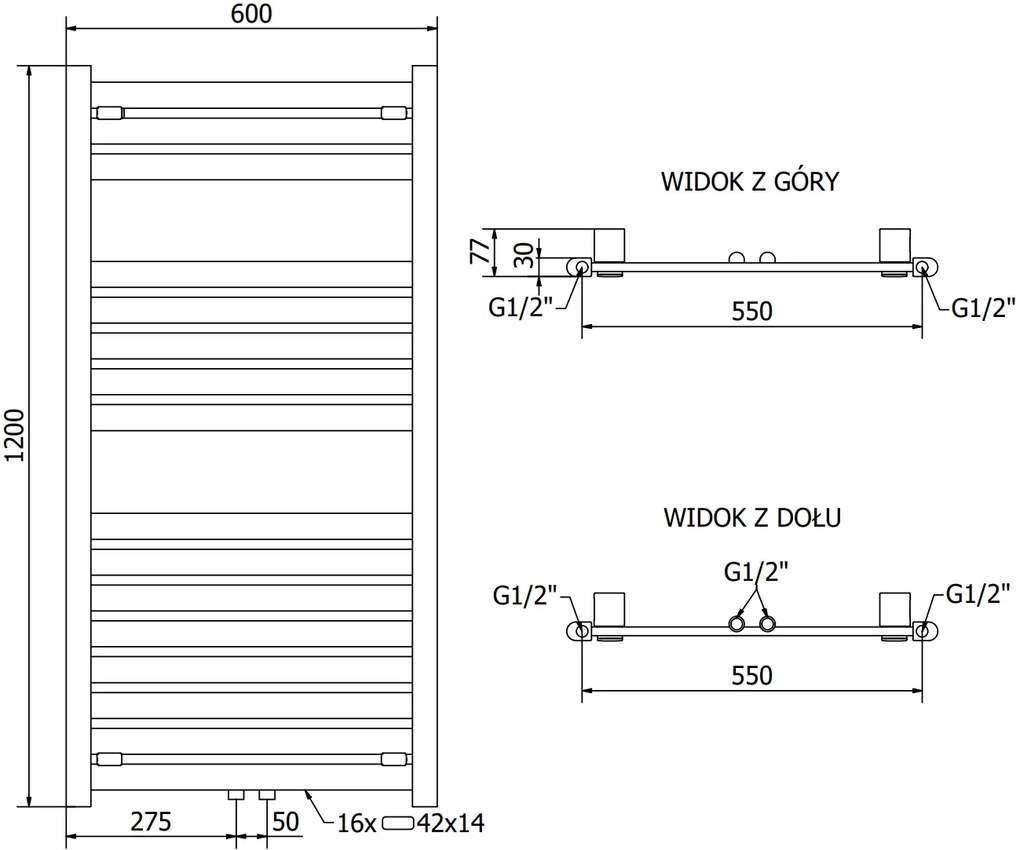 Mexen Uran, elektrické vykurovacie teleso 1200x600 mm + vykurovacia tyč 600 W, chrómová, W105-1200-600-2600-01