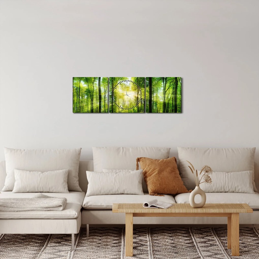 Obraz - Svitanie v lese (s hodinami) (90x30 cm)