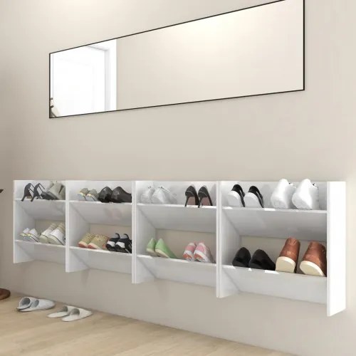 vidaXL Nástenné botníky 4 ks lesklé biele 60x18x60 cm drevotrieska-