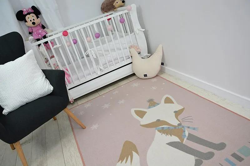 Detský protišmykový koberec LOKO Líška ružový