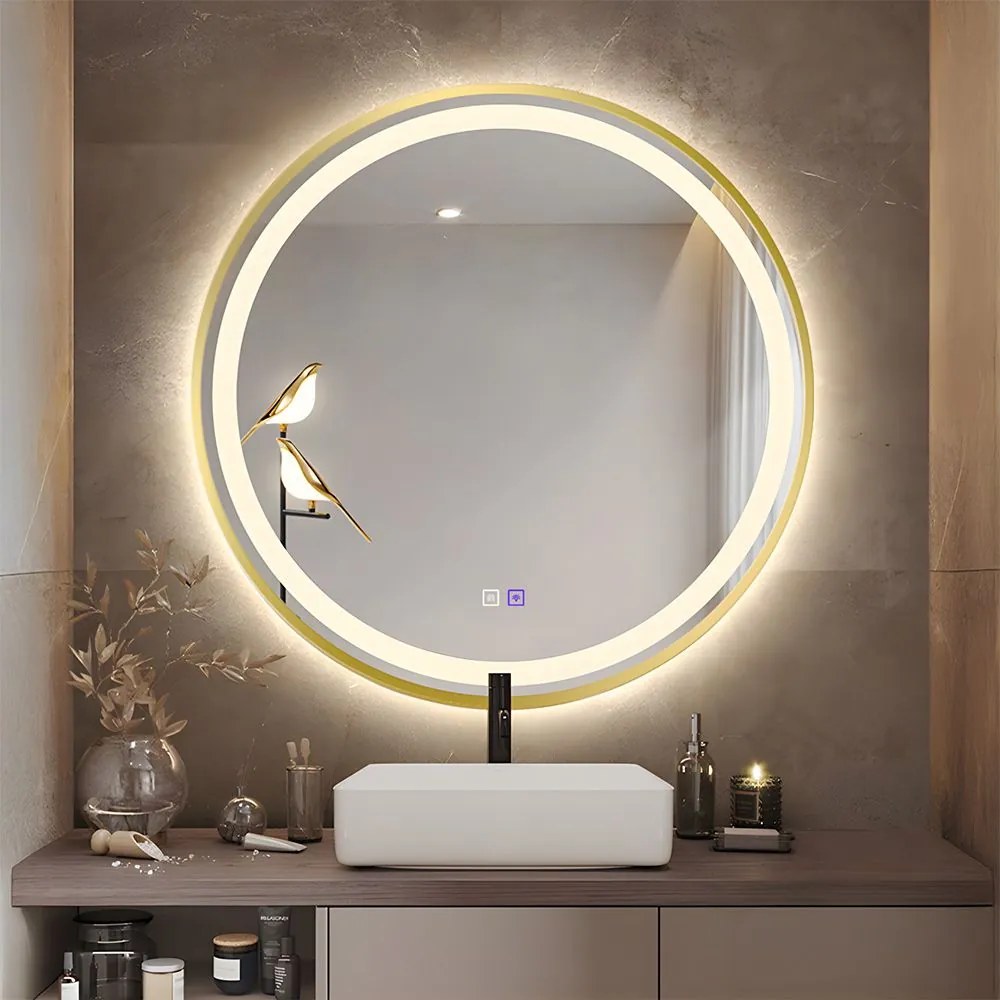 Tutumi Tutumi, okrúhle LED zrkadlo 90cm so zlatým rámom, MMJ GOLD 90cm, zlatá matná, HOM-02504
