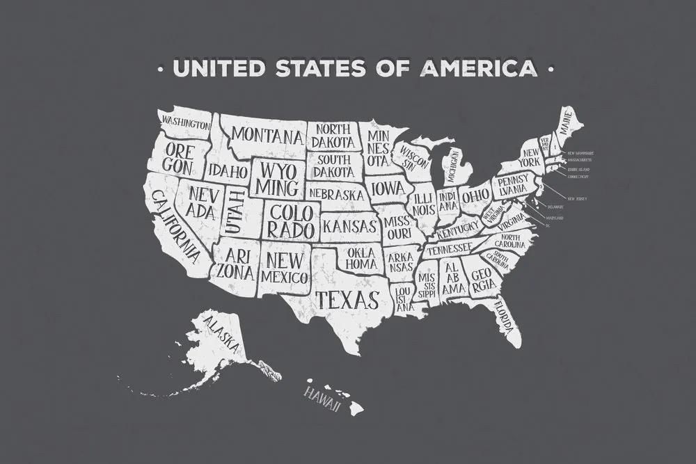 Tapeta náučná mapa USA v čiernobielom - 450x300