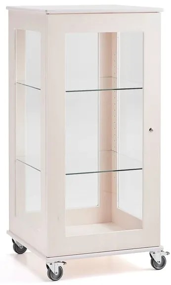 Mobilná sklenená vitrína EXPO, 2 police, 660x600x1256 mm, biely rám