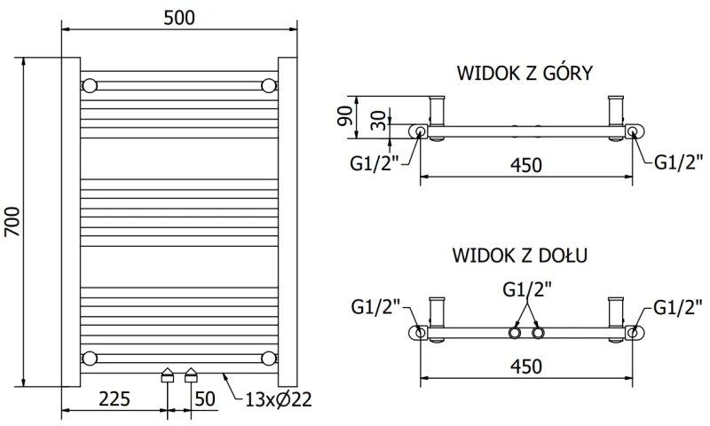 Mexen Mars, vykurovacie teleso 700x500 mm, 224 W, chrómová, W110-0700-500-00-01
